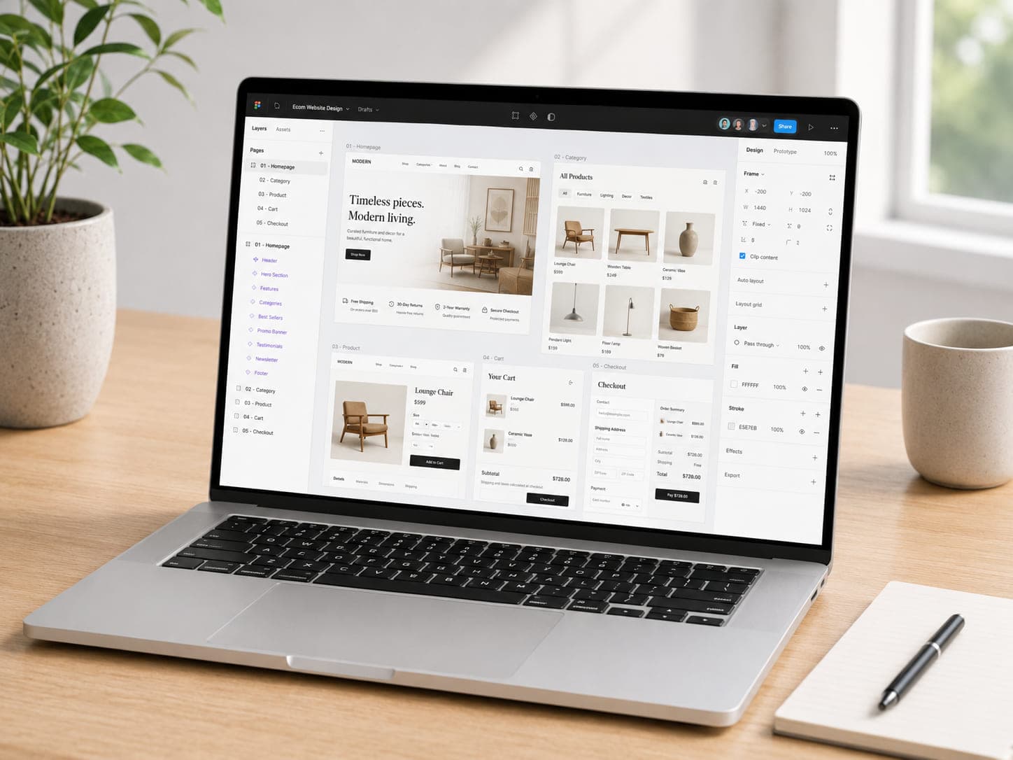 A bespoke Shopify store design laid out in Figma