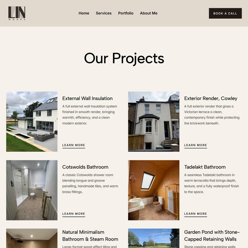 The LIN Works portfolio, from a terracotta Tadelakt loft bathroom to exterior rendering