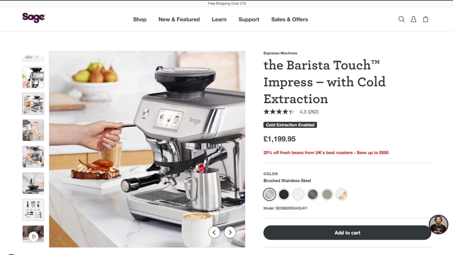 Sage Appliances product page showing technical detail and demonstration video for a high-priced kitchen product