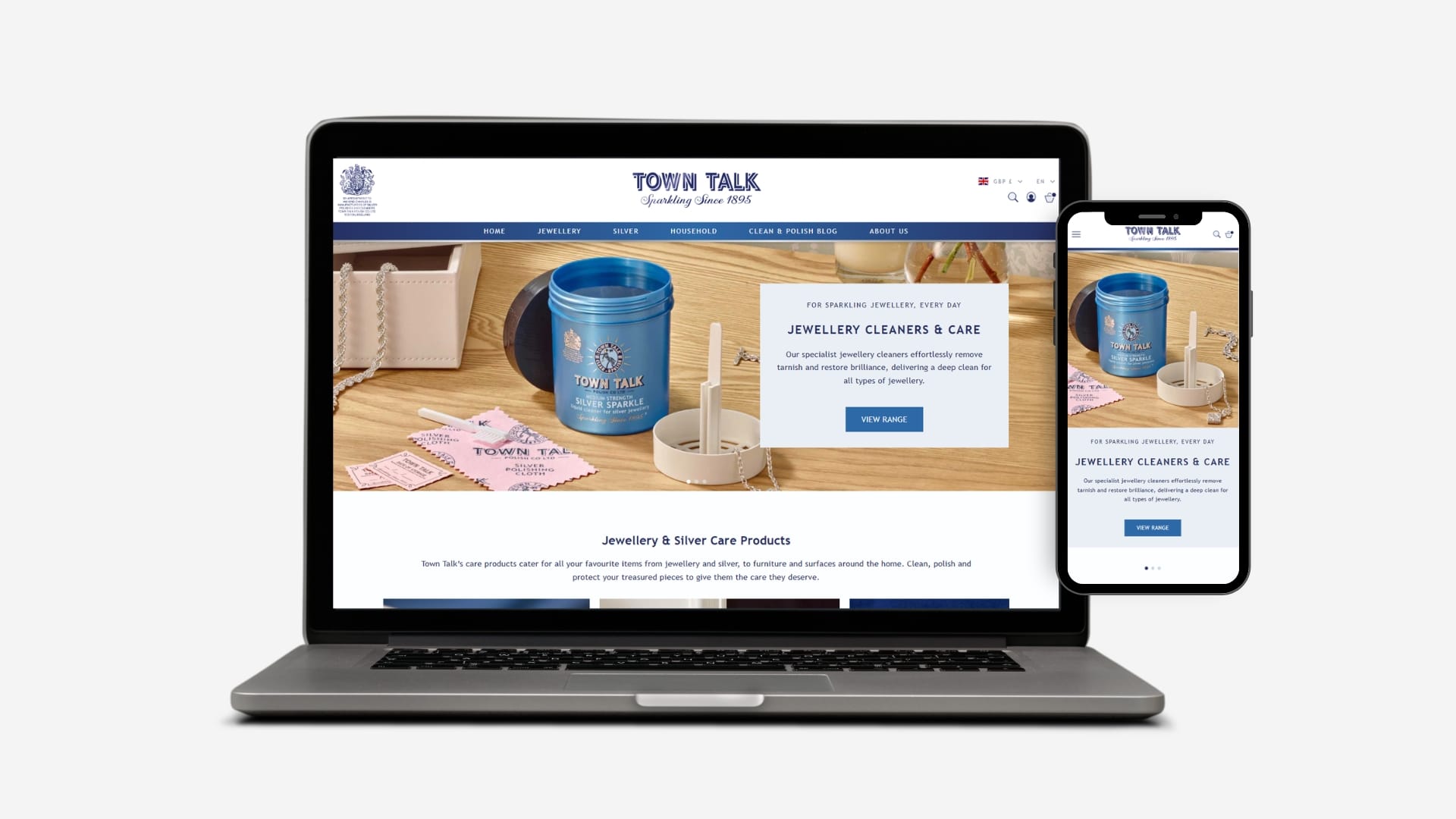 A laptop and mobile displaying the ecommerce website of a heritage brand