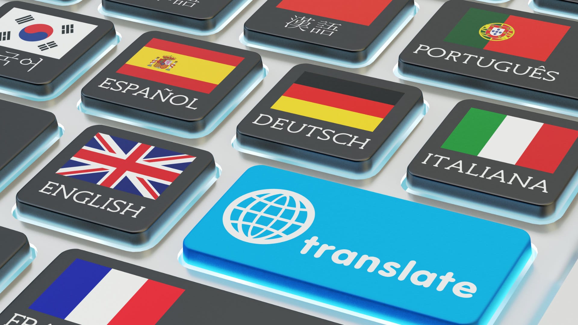 Keyboard shown with language translation options