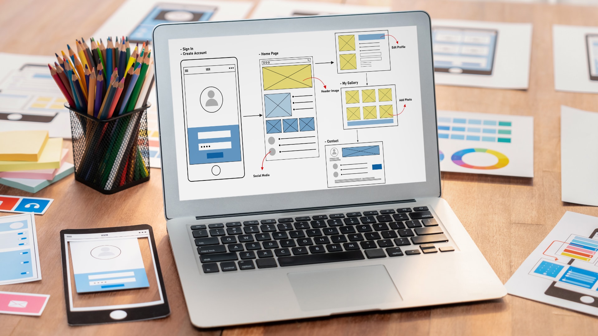 Website wireframe and visual design process for a UK business website redesign