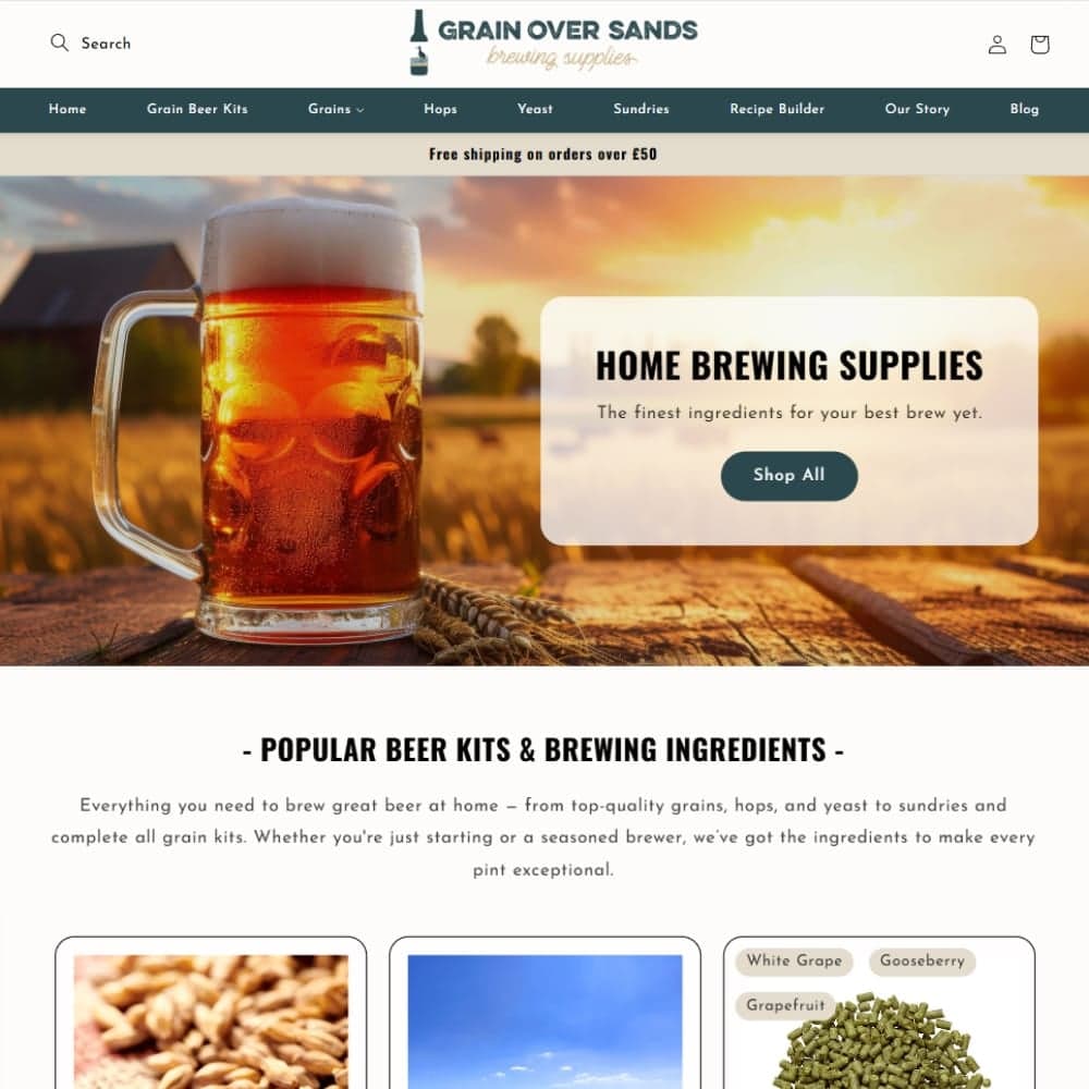 Product and collection pages from the Grain Over Sands store