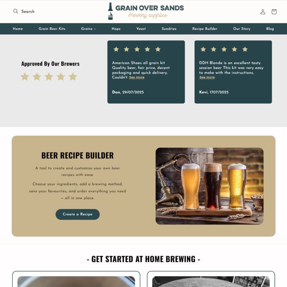 The Grain Over Sands storefront and recipe builder