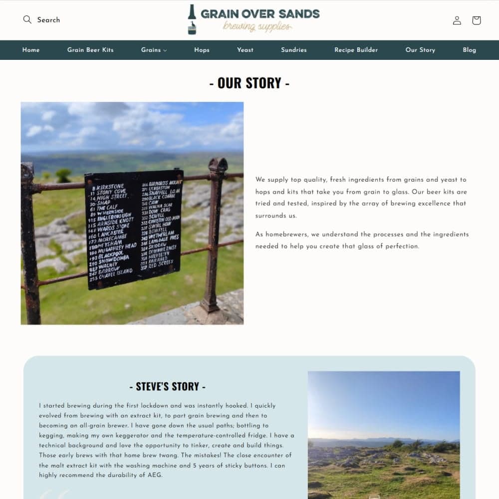 The Grain Over Sands storefront and recipe builder