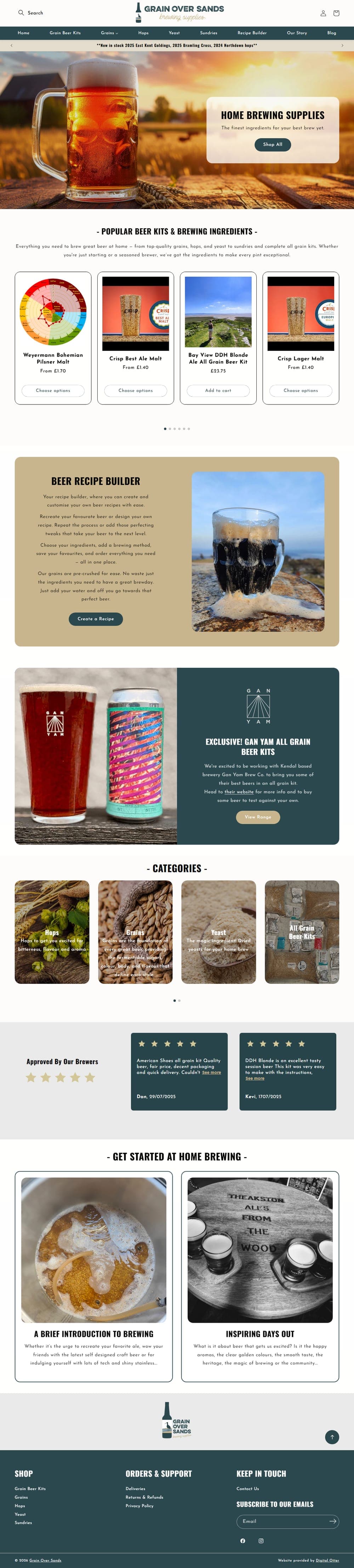 The full Grain Over Sands Shopify store homepage, designed and built by Digital Otter