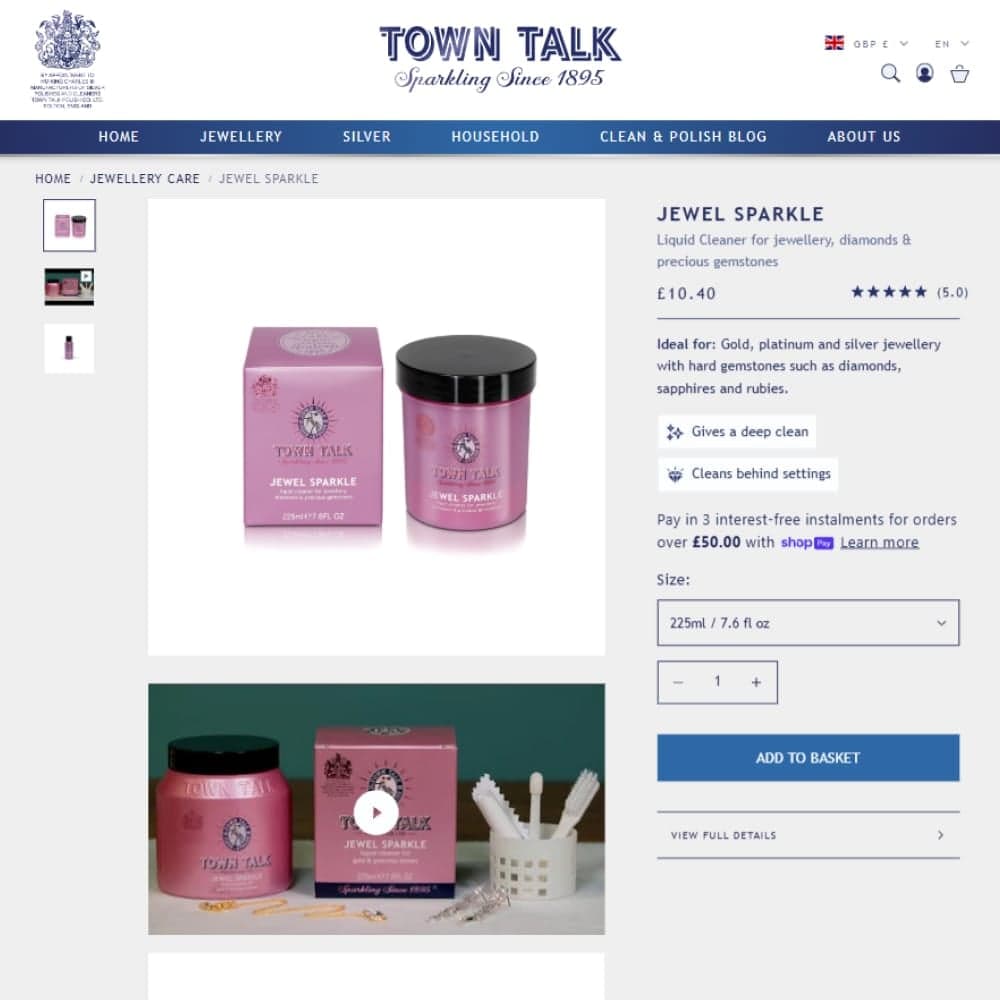 Checkout and account areas of the heritage jewellery store