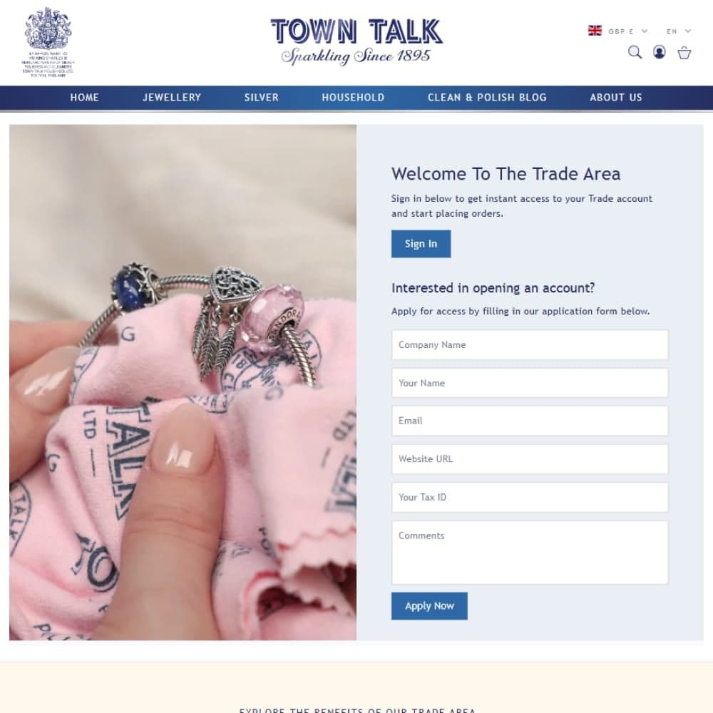 Checkout and account areas of the heritage jewellery store