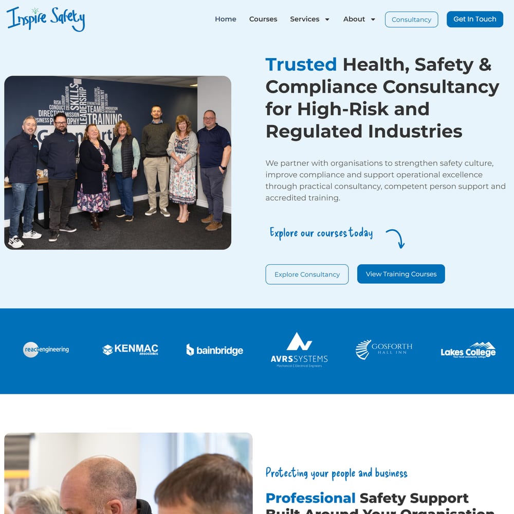 The Inspire Safety website, built for a health and safety training and consultancy business in Cumbria