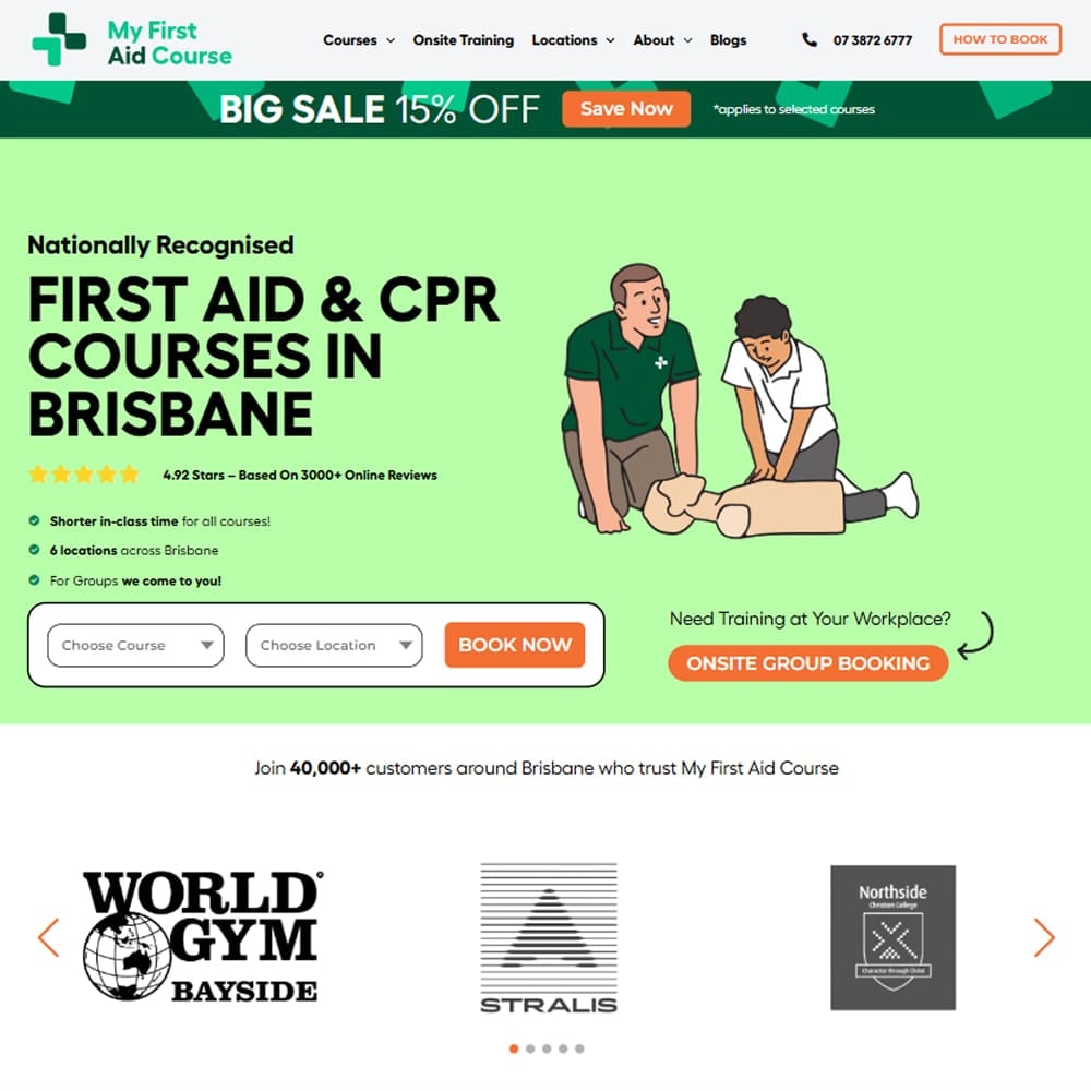 The WordPress website we developed for My First Aid Course, a first aid training provider in Brisbane