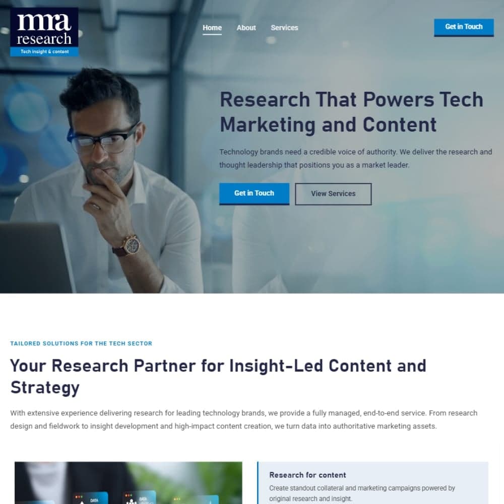 The MRA Research website across several pages