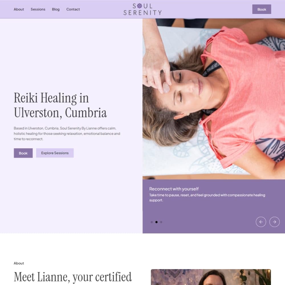 The finished Soul Serenity website with integrated Calendly session bookings